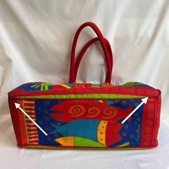 Laurel Burch Vibrant Fish Satchel Bag Purse Carryall. - Picture 12 of 14